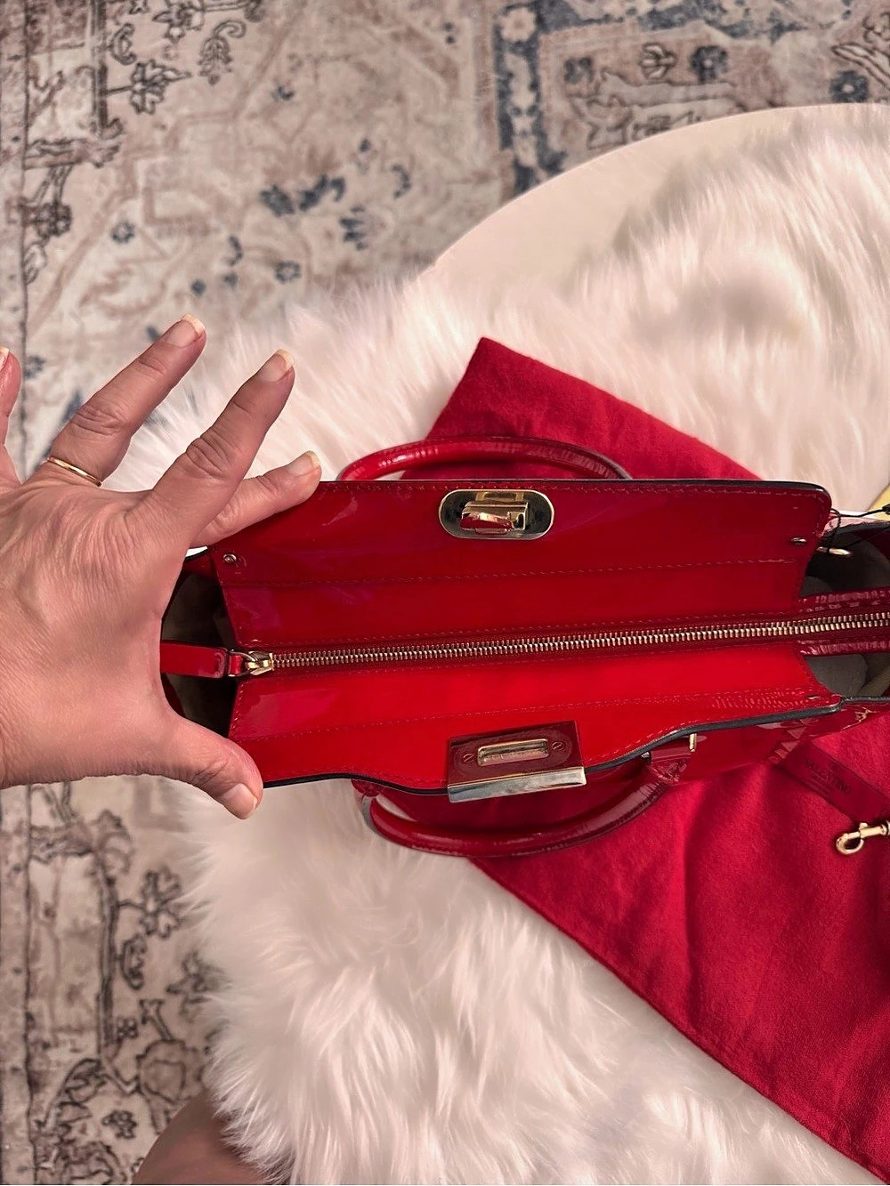 Valentino Garavani Medium Rockstud Trapeze Tote in Red